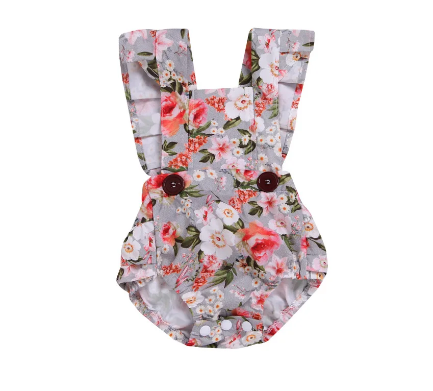 

Childrenswear Summer Infants Girls New Style Romper Printed Onesie Back Lace-up Short Crawling Clothes