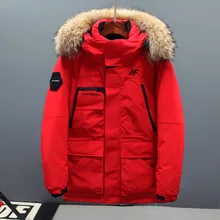 Стиль мужской уличный спортивный толстый теплый большой меховой воротник с капюшоном ветрозащитный водонепроницаемый средней длины пуховик