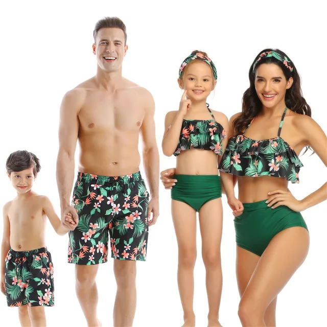 matching couple outfits Family matching swimwear Leopard dad son swim trunks men boys swim shorts beachwear outfits look father And Daughter Matching Outfits