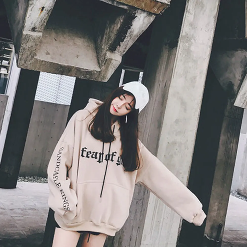 Harajuku женский новый стильный флисовый Свободный пуловер свитер Повседневный, с буквенной надписью с капюшоном спортивные костюмы Топы