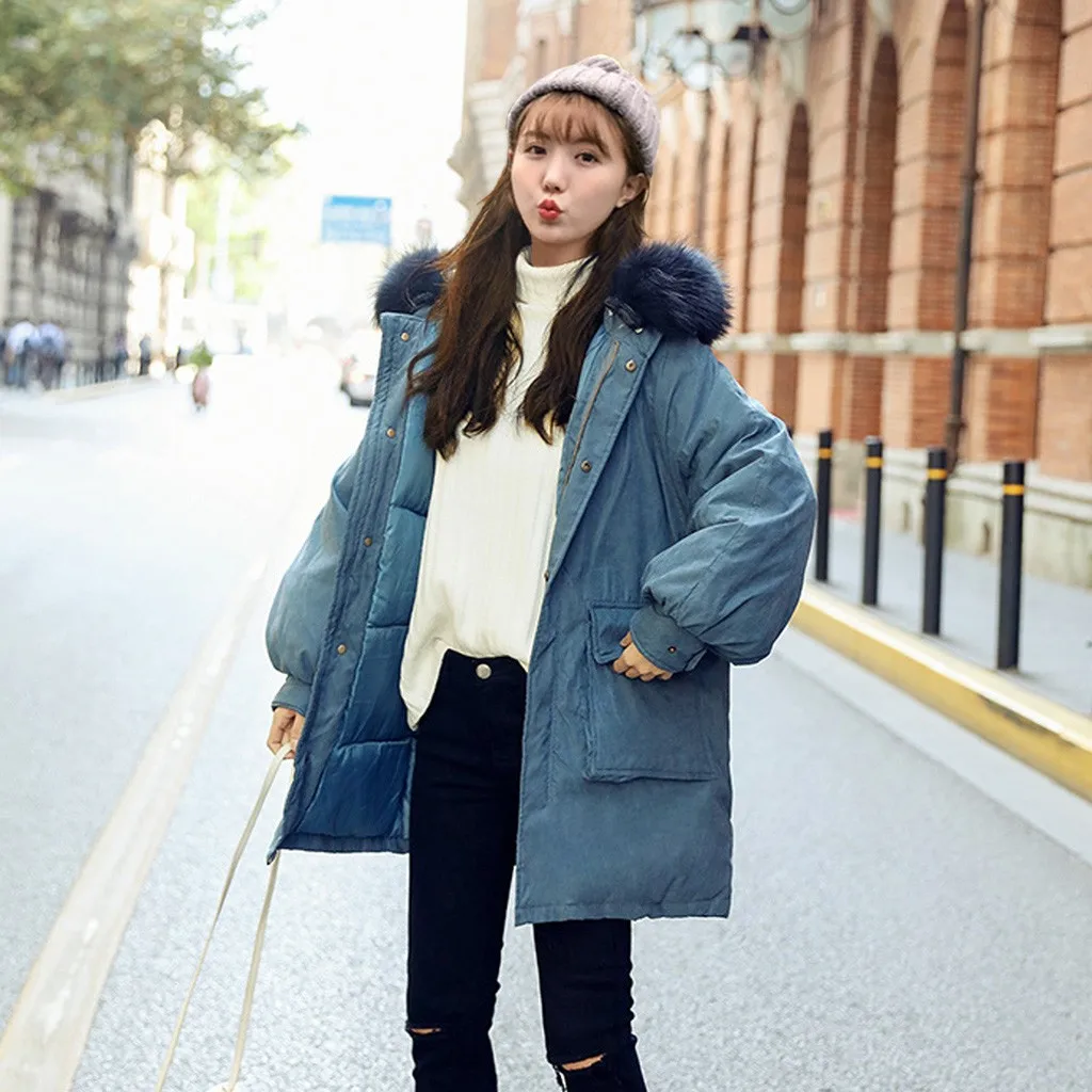 Manteau femme hiver abrigos mujer invierno женская верхняя одежда длинное зимнее пальто с хлопковой подкладкой Женское пальто с карманами из искусственного меха