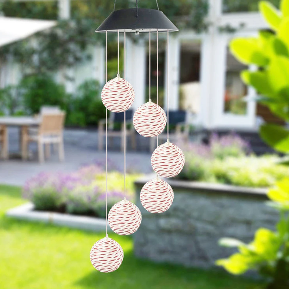 Plastic Color Changing Lamp Rattan Ball Waterproof Wind Chime Light Led Hanging Garden Energy Saving Outdoor Solar Powered Home