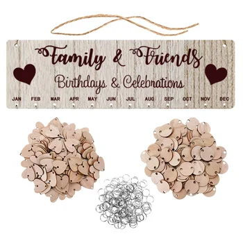 

1 Set Creative Wooden Hanging DIY Calendar Reminder Board Plaque Home Decoration with 50 Round Pendants and 50 Heart Shaped Pend