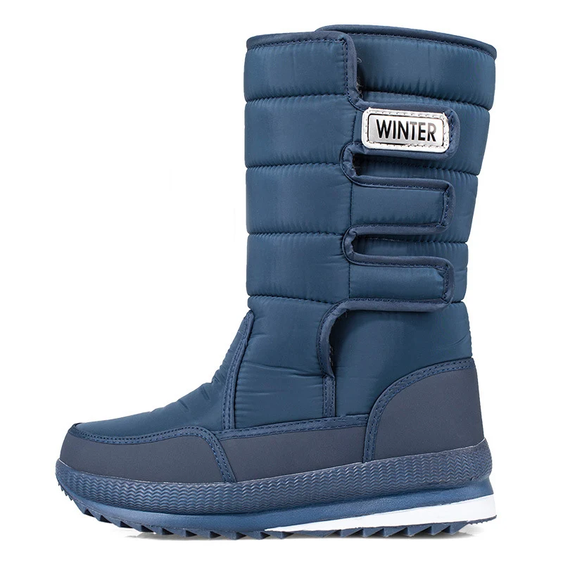 Men Boots platform snow boots for men thick plush waterproof slip-resistant winter shoes Plus size 36- 47 - Цвет: Синий