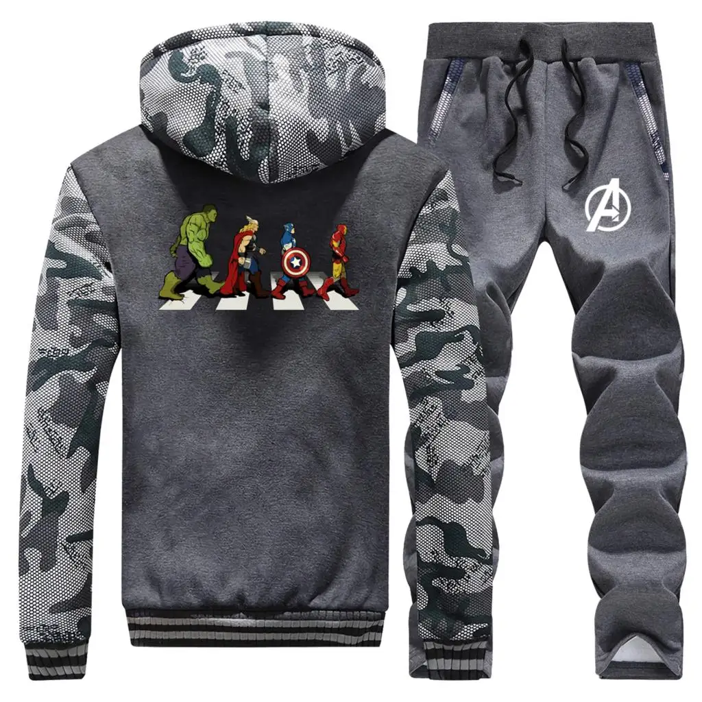 

The Avengers 2019 Winter Jacket+Pant 2pcs Sets Men Hoodies Superhero Avengers Road Male Warm Suit Sweatshirt Harajuku Tracksuit
