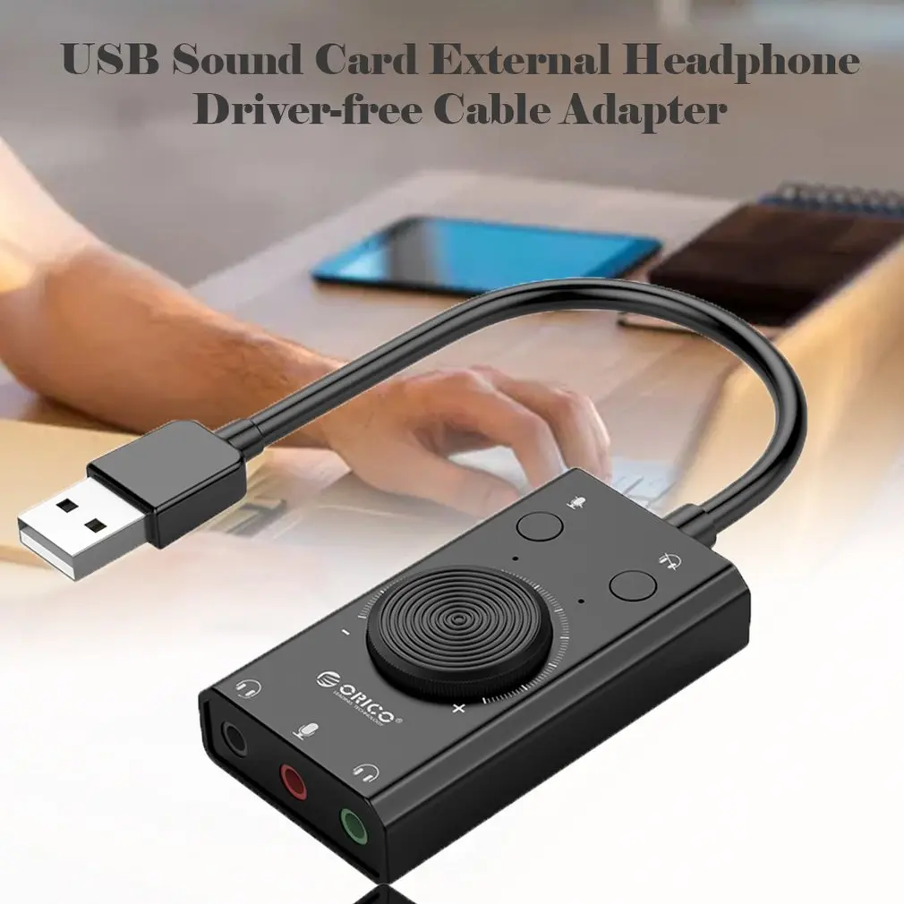 Portable USB External Sound Card Microphone Earphone Headphone 2 in 1 With 3 Port Output Volume Adjustable For Windows Mac Linux