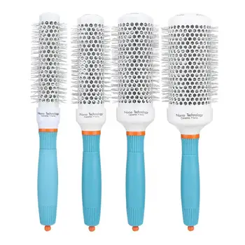 

Ceramic Ion Hair Comb Professional Salon Hair Brush Hair Styling Hairbrush Hairdressing Comb Round Curly Hair Rollers Tools Blue