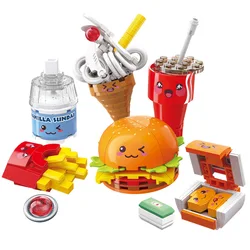 Qman – ensemble de blocs de construction pour enfants, Mini jouets alimentaires, bricolage, Architecture hamburger, jouets pièces, cadeaux de ville 