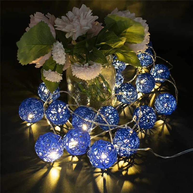 Rattan Ball LED String Light Holiday Fairy Lights Warm White for Party Wedding Decoration Christmas Lights Garland Outdoor