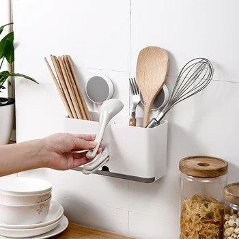

Chopsticks Holder Sucker Type Multi-functional Draining Rack Innovative Wall-mounted Chopstick Holder Holder Plastic Storage Box