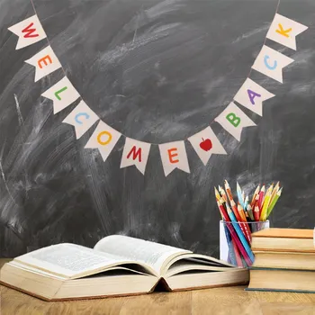 

Back to School Banner Linen Welcome Back Banner Cartoon Alphabet Flag for School Party Decoration