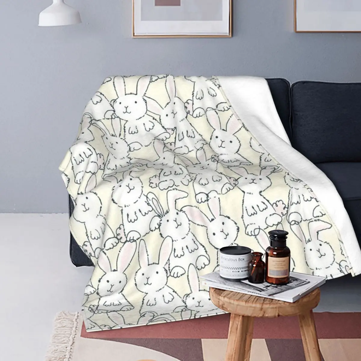 

Rabbit Pattern Blankets Flannel Decoration Cute Animal Breathable Super Soft Throw Blankets for Sofa Outdoor Plush Thin Quilt