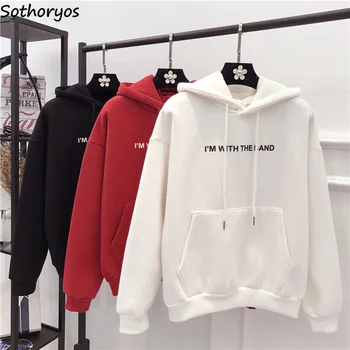 

Hoodies Women Thicker Plus Velvet Letter Printed Leisure Simple All-match Sweatshirts Womens Trendy BF Harajuku Chic Pullovers