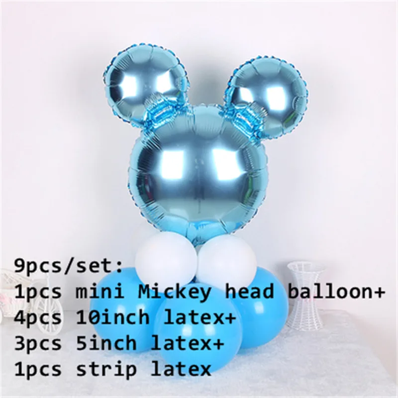 9pcs set 8 Минни Микки Маус голова фольги вертикальные шары гелий мультфильм Микки шары День рождения украшения детский душ - Цвет: 9pcs set 8