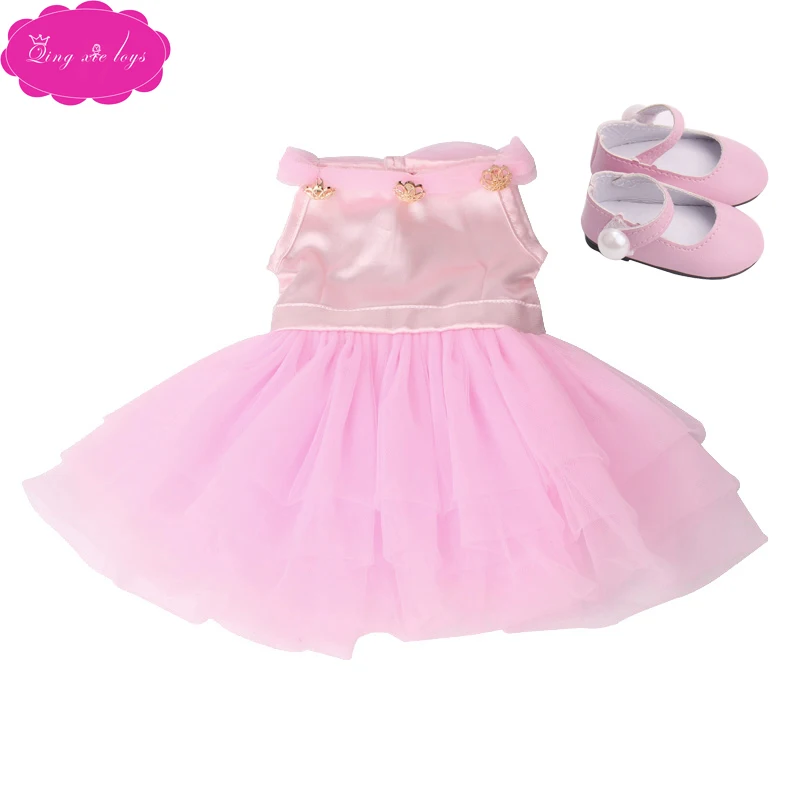 18 дюймов, с круглым вырезом, для девочек платье в цветочном принте платье+ шляпа с обувью Американский юбка для новорожденных детские игрушки подходит 43 см для ухода за ребенком для мам, детские куклы, c34 - Цвет: Pink