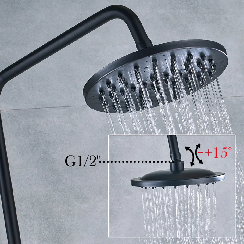 Bronze Black Shower Mixer Faucet 8" Brass Rainfall Bath Shower Set with 30cm Extend Tube Swive Tub Spout