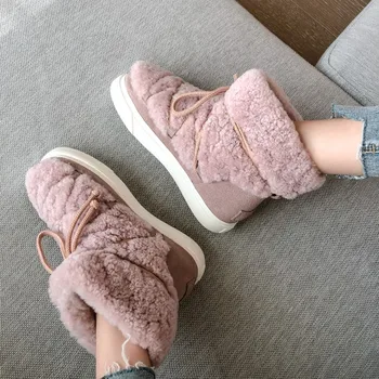 

Baby Pink Warm Fur Snow Boots Women Flat Platform Casual Shoes Winter Girl's Boots botas mujer