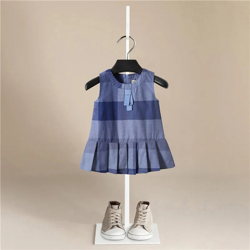 Летнее модное платье в клетку с галстуком для девочек; Детская жилетка без рукавов; платья с рюшами; милое детское праздничное платье принцессы; одежда для малышей
