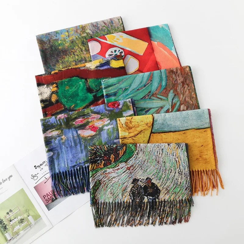 Big Promo 04yCc Two Sides New Cashmere scarf Fashion women Starry sky Oil Painting Digital Printing shawl and wraps bandana female foulard tasse Big Promo 04yCc Two Sides New Cashmere scarf Fashion women Starry sky Oil Painting Digital Printing shawl and wraps bandana female foulard tasse