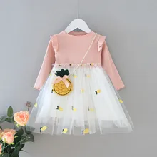 Новое платье с сумкой для маленьких девочек, 2 предмета, фатиновое платье с длинными рукавами и рюшами для малышей Детское осеннее праздничное платье-пачка костюм платья От 1 до 6 лет