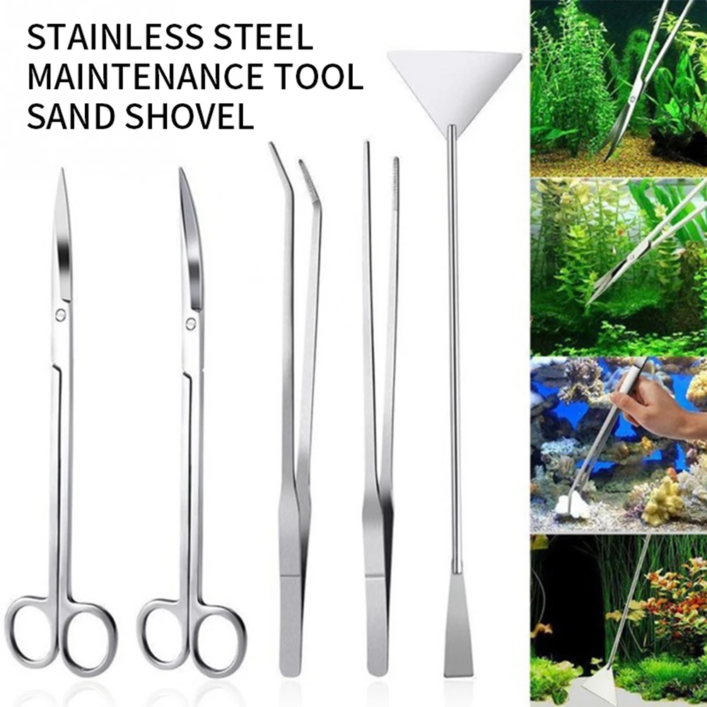 3/5pcs Aquarium Tank Tools Kit Aquascaping Fish Aquatic Plants Long Tweezers Scissors Stainless Steel Maintenance Tool | Дом и сад