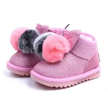 Детские ботинки; милые ботинки с искусственным кроличьим мехом для девочек; модные плюшевые зимние ботинки с блестками; теплые зимние ботинки из хлопка; обувь для девочек