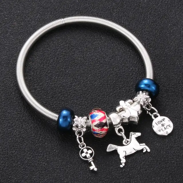 Antique Original Crown key lock Shape 6 colors Charm Bracelets For Women Glass Beads Brand Bracelet & Bangle DIY Jewelry Gifts 0031BE