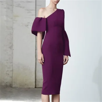 

2020 New Fashion Celebrity Evening Party Club Bandage Dress Women Sexy Flare Sleeve Purple Knitted Vestidos Bodycon Dresses