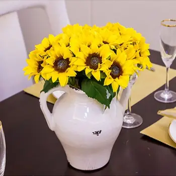 

4 Bunches 24 Heads Artificial Sunflowers Simulation Leaf Faux Bouquet Home Decor 67JB