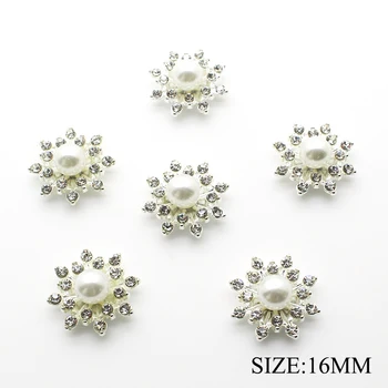 

10pcs/lot 16MM Alloy Pearl Buttons Rhinestone Buttons for Clothing Snap Flat Back Fabric Buttons for Wedding Hair Tie Decorative