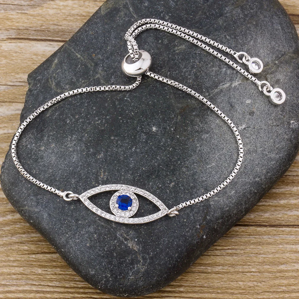 Classic Men Evil Eye Charm Bracelet for Women Shiny Princess Cut Cubic Zircon CZ Adjustable Bangles Copper Jewelry Gift bracelet jewelry