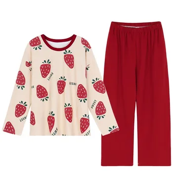 

Spring Long Sleeve Nightwear Cotton Women 2PCS Sleepwear Pajamas Set Nightgown Home Clothes Casual Loose 2PCS Sleep Set