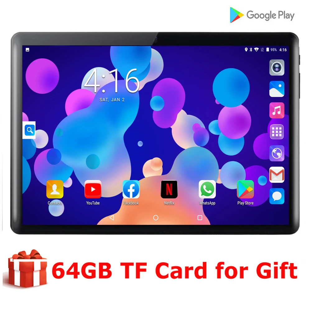 

2020 New 10 inch Tablet PC Quad Core 2GB RAM 32GB ROM Android 9.0 WiFi Bluetooth GPS 3G Phone Call Dual SIM 2.5D Tablets