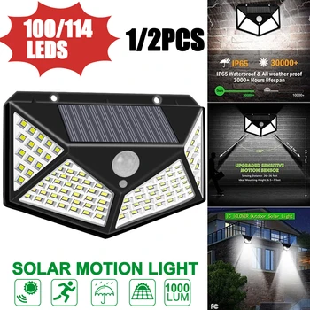

100/114 LED Garden Solar Lamp PIR Motion Sensor LED Solar Light Solar Sunlight Waterproof for Outdoor Wall Street Decoration