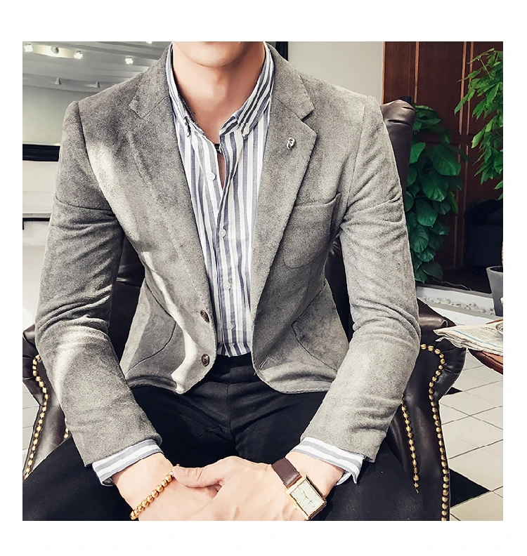 Оленья кожа Куртка Блейзер Masculino повседневный костюм куртка Корея Slim Fit пальто для мужчин ночной клуб сценический певец Veste костюм Homme