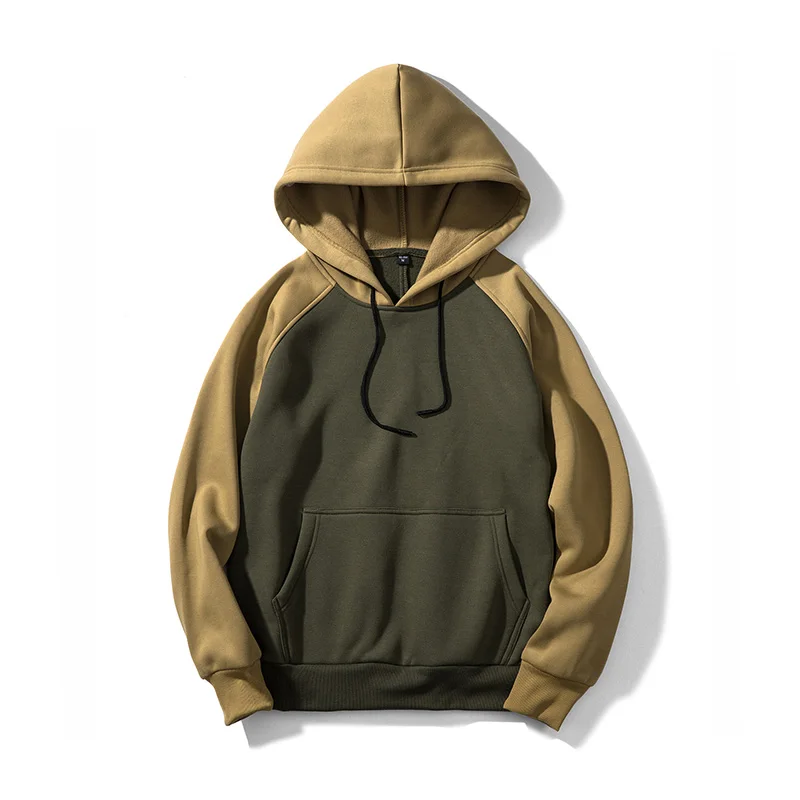 ASALI Patchwork Hoodies Men Thick Hooded Sweatshirts Long Sleeve Chandal Hombre Mens Casual Hip Hop High Streetwear Fleece Hoody - Цвет: Khaki Green WY39