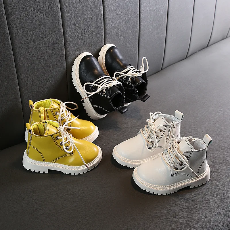 

2020 Autumn/Winter Children Boots Boys Girls Leather Martin Boots Plush Fashion Waterproof Non-slip Warm Kids Boots Shoes 21-30