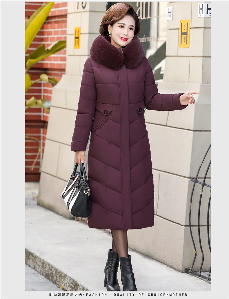 Зимний пуховик для женщин среднего возраста, женские меховые парки, теплое толстое пальто с капюшоном, Женское пальто, большие размеры 4XL, пуховое хлопковое Женское пальто