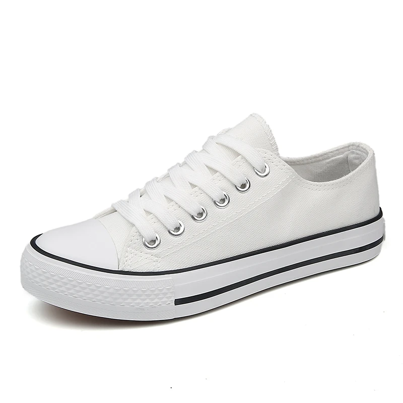 Вулканизированная обувь унисекс; Классическая однотонная повседневная обувь на шнуровке; модные прогулочные беговые кроссовки; дышащая парусиновая обувь с низким верхом - Цвет: White-black