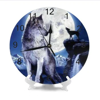 

Wolf Animal Wall Decor Clocks Numeral Digital Dial Mute No Ticking Sound Battery Operated Kitchen Clocks for Children's Playroom