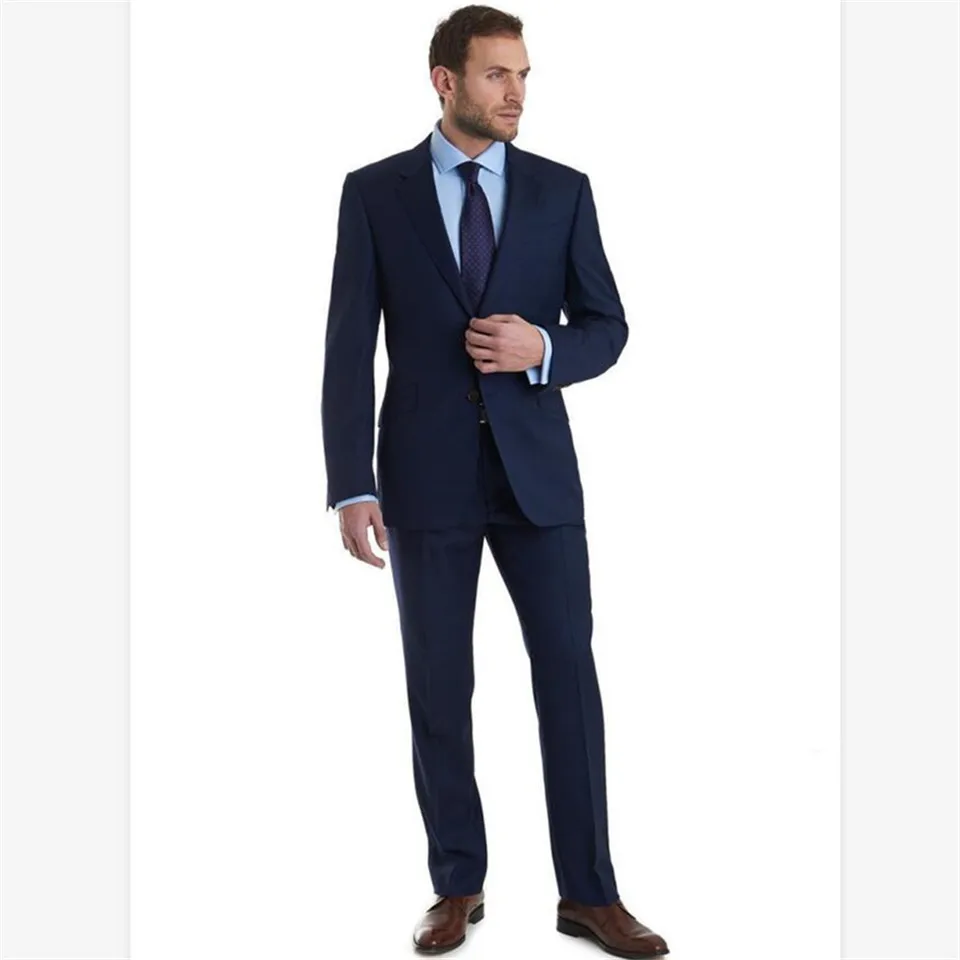 Picture style Темно-Синие Свадебные смокинги для жениха, мужские смокинги с зубчатым отворотом, деловые вечерние костюмы из двух частей, мужские костюмы, пиджак, брюки - Цвет: Picture style