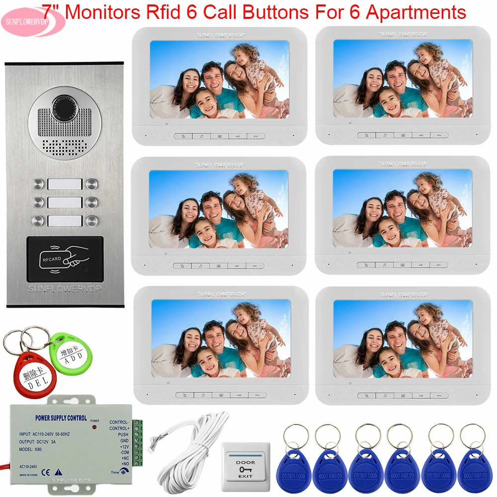 7 inchs Color Intercom For a Private House Monitoring Access Control Camera System Intercom For 6 Apartments Security Door Entry 7 inchs Color Intercom For a Private House Monitoring Access Control Camera System Intercom For 6 Apartments Security Door Entry