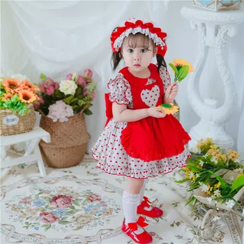 

2PCS Summer Lolita Spanish Red cotton Peter Pan Short Sleeves Ball Gown Princess Party Birthday For Bady Girls Cute Turkey 0-7y