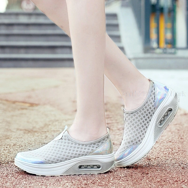 Women s Mesh Toning Wedges Platform Shoes Slip On Breathable Height Increasing Loss Weight Swing Shoes