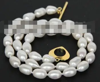 

natural 17" 9-10mm rice white freshwater pearls necklace E8777