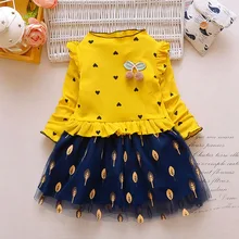 Осенне-зимнее платье для девочек Детские платья с длинными рукавами и принтом для девочек, платье-пачка для малышей Одежда для детей 1, 2, 3, 4, 5, 6, 7 лет