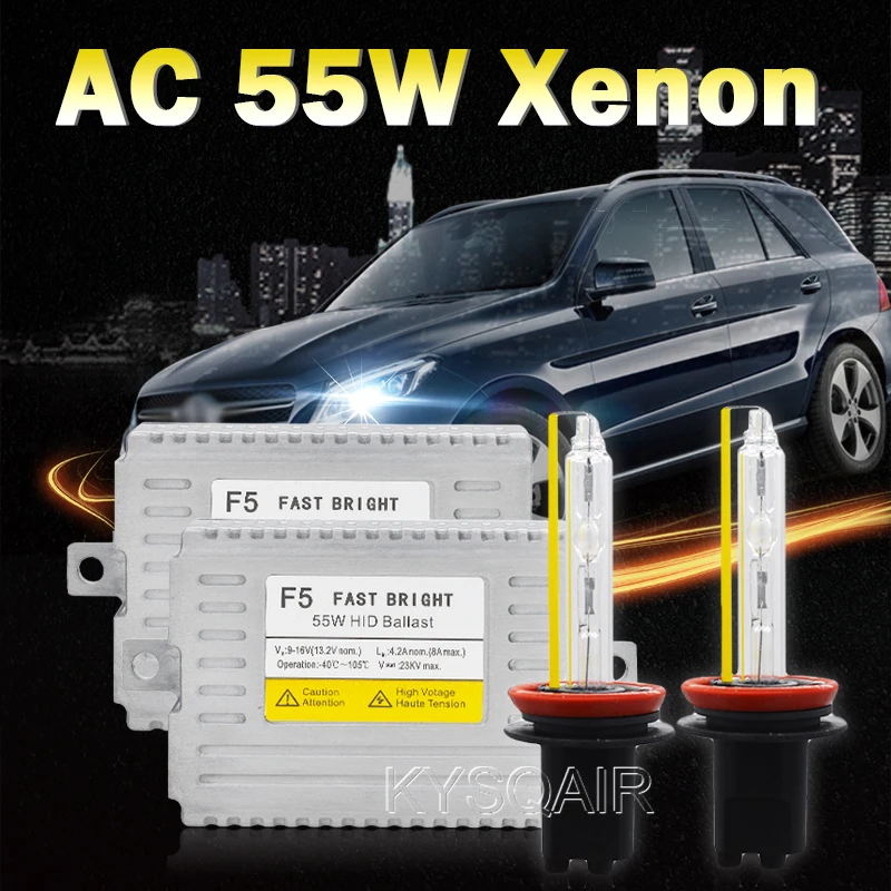 KYSQAIR Super Bright High Quality DLT F5 AC 55W HID Xenon Ballast Kit Xenon H1 H3 H7 H11 9012 D2H 5500K 12V Auto Lamp Bulbs (3)