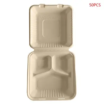 

50PCS 8\"/9\" Three-Compartment Take Out Food Containers Disposable Meal Tray M6CE