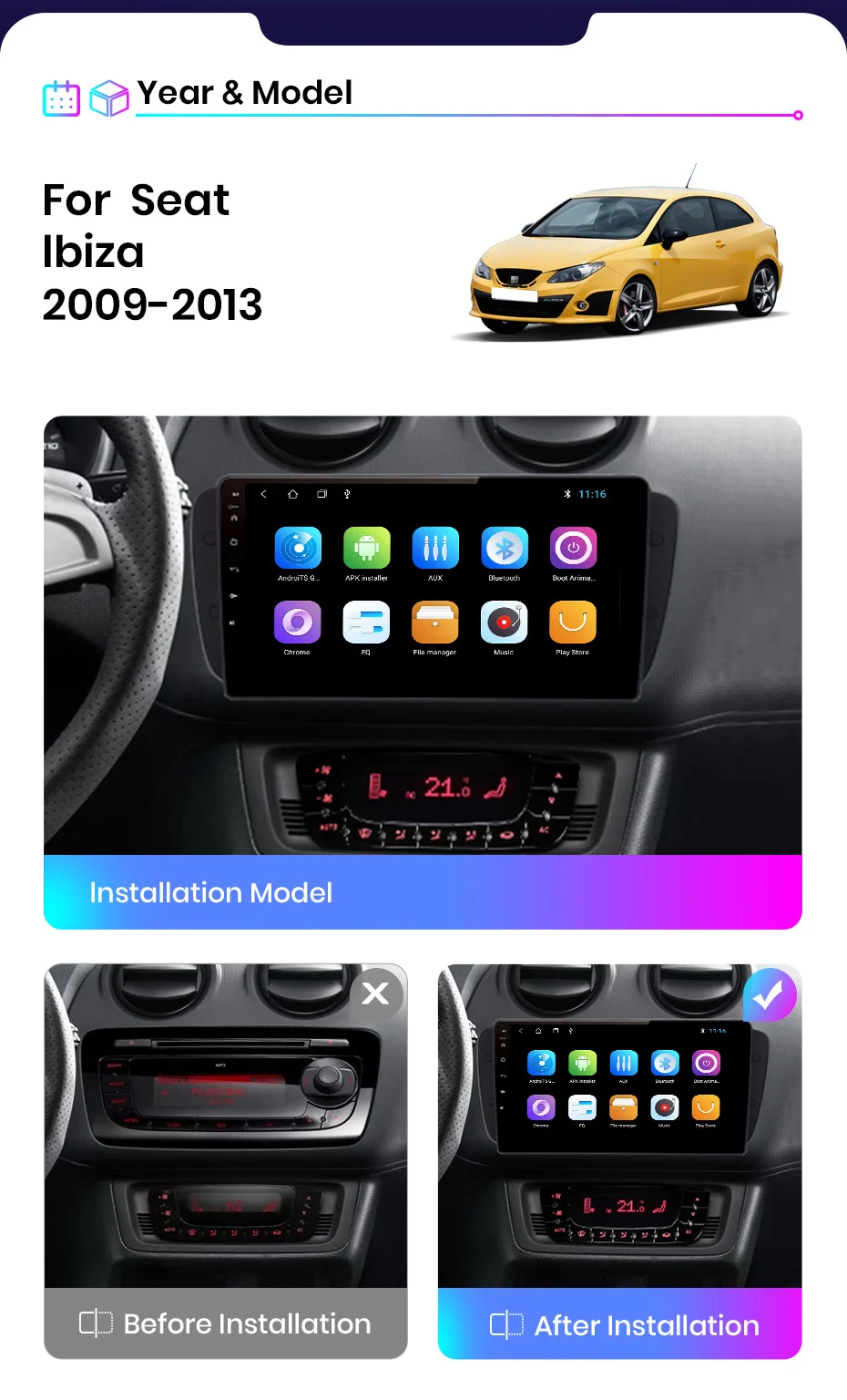 Junsun V1pro AI Voice 2 din Android Auto Radio for Seat 6j 2009