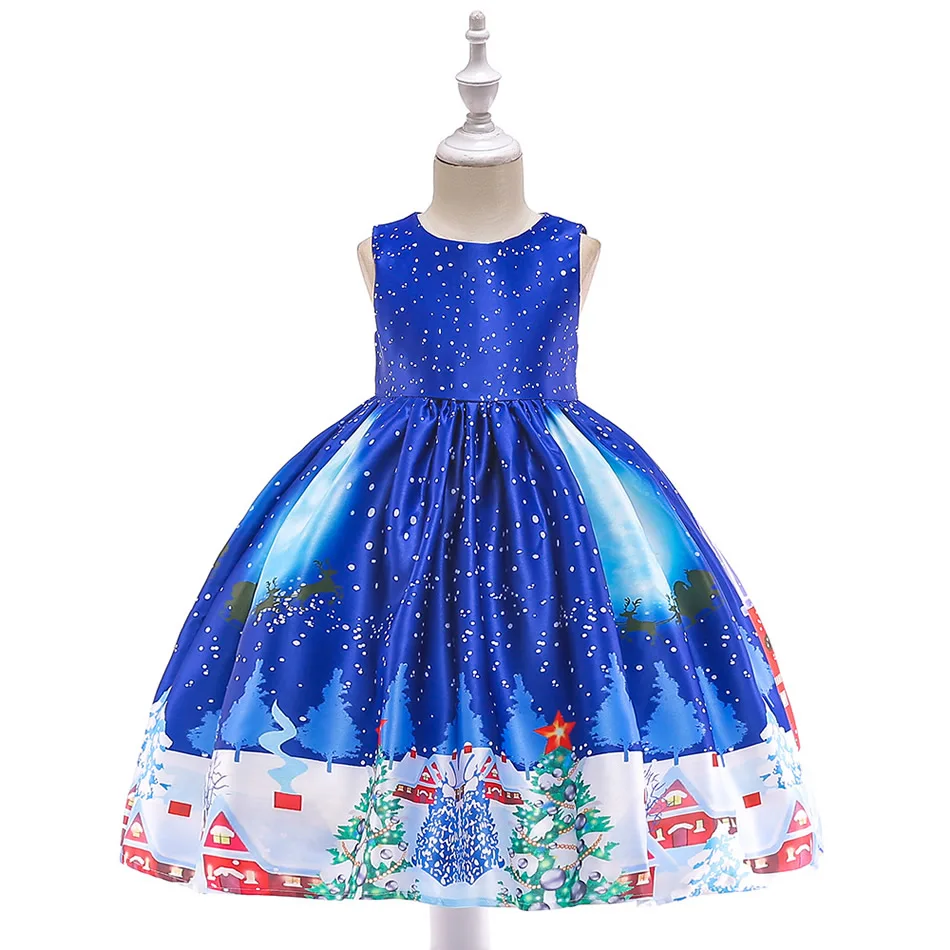 Christmas Dress E Рождественское праздничное платье для девочек детское платье с принтом Санта-Клауса, костюм снеговика красное, зеленое бальное платье с рисунком снежинки, на возраст от 3 до 14 лет - Цвет: Christmas Dress E